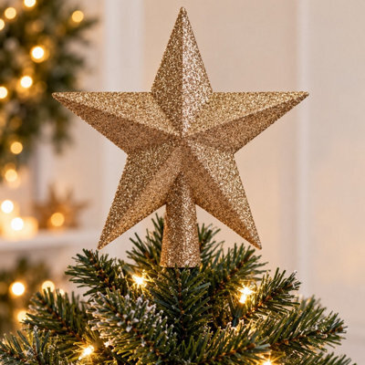 Decoris Caramel Brown Christmas Tree Topper Star Plastic Glitter - image 1