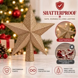 Decoris Caramel Brown Christmas Tree Topper Star Plastic Glitter - thumbnail 5