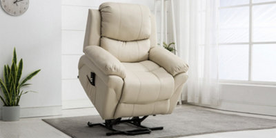 More4Homes Madison Dual Motor Electric Riser Rise Recliner Bonded Leather Armchair Electric Lift Chair (Cream) - image 1