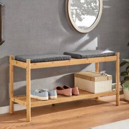 BMBO Wooden Shoe Storage Bench With 2 Cushioned Seat - thumbnail 3