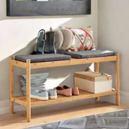 BMBO Wooden Shoe Storage Bench With 2 Cushioned Seat