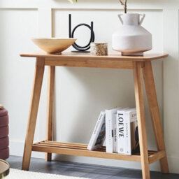 Wyld And Coco Aurahome Console Table, Light Brown Mdf Top With Rubberwood Legs, 90 X 40 X 75 Cm - thumbnail 2