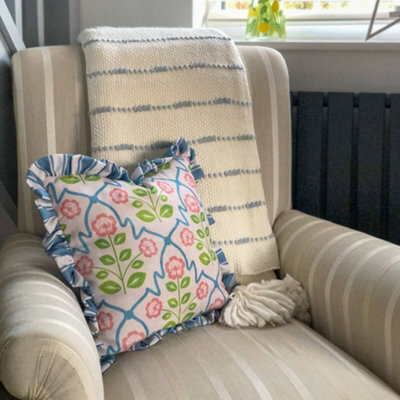 rucomfy Beanbags Rucomfy Linen Look 45X45Cm Cushion - Frilled Lattice Stripe Decorative Pillow - image 1