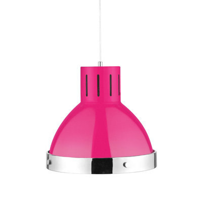 Orsina Hot Pink Finish Chrome Bell Shaped Pendant Light, Bright Contemporary Ceiling Fixture, Modern Pendant Lamp