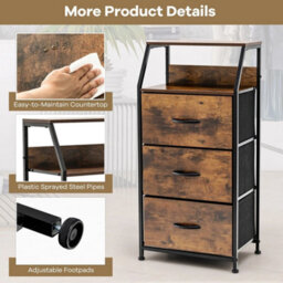 3-Drawer Bedroom Nightstand Bed Side Table Organizer Unit Cabinet Dresser - thumbnail 5