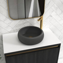 Royal Bathrooms Orion 800mm Hale Black Floor Standing Plain White Countertop Vanity Unit 2 Door With Milan Black Basin & Brushed Brass Accent Trim - thumbnail 5