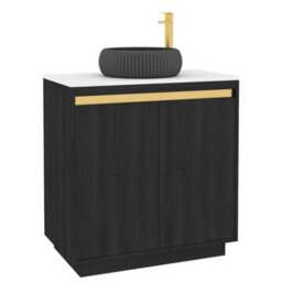 Royal Bathrooms Orion 800mm Hale Black Floor Standing Plain White Countertop Vanity Unit 2 Door With Milan Black Basin & Brushed Brass Accent Trim - thumbnail 6