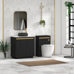 Royal Bathrooms Orion 800mm Hale Black Floor Standing Plain White Countertop Vanity Unit 2 Door With Milan Black Basin & Brushed Brass Accent Trim - thumbnail 3