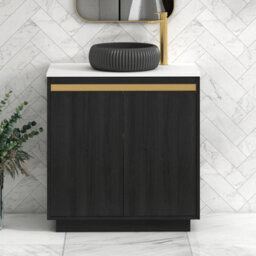 Royal Bathrooms Orion 800mm Hale Black Floor Standing Plain White Countertop Vanity Unit 2 Door With Milan Black Basin & Brushed Brass Accent Trim - thumbnail 1