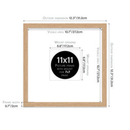 "11X11"" Oak Picture Frame - 11X11"" Square Frame With 7X7"" Mount For 11X11""/7X7"" Pictures Luxurious Style Gallery Wall, 1 Pack" - thumbnail 2