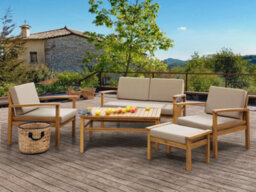 Beliani Garden Lounge Set With Table And Ottoman 4 Seater Manila Acacia Wood Light Brown - thumbnail 2