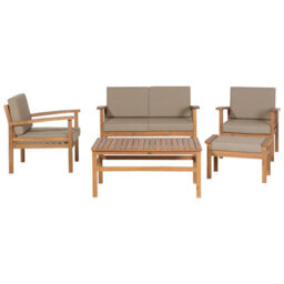 Beliani Garden Lounge Set With Table And Ottoman 4 Seater Manila Acacia Wood Light Brown - thumbnail 1