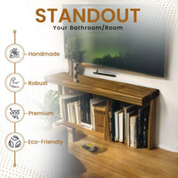 Mkgt Solid Wood Floating Shelf With Hidden Brackets Extra Thick 45mm Rustic Wall Shelf (Tudor Oak, 140Cm) - thumbnail 4