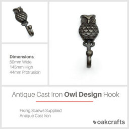 Oakcrafts - Antique Cast Iron Decorative Owl Hook - 165mm X 70mm - thumbnail 2