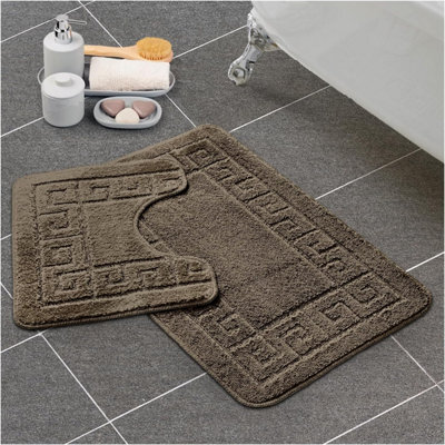 Gc Gaveno Cavailia Grecian Grace 2 Piece Non Slip Bath Mat Set Mocha Quick Dry Water Absorbent Bathroom Shower Mat & Pedestal Set - image 1