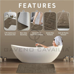 Gc Gaveno Cavailia Grecian Grace 2 Piece Non Slip Bath Mat Set Mocha Quick Dry Water Absorbent Bathroom Shower Mat & Pedestal Set - thumbnail 2