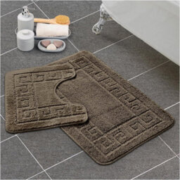 Gc Gaveno Cavailia Grecian Grace 2 Piece Non Slip Bath Mat Set Mocha Quick Dry Water Absorbent Bathroom Shower Mat & Pedestal Set - thumbnail 1