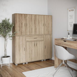 Urbn-Living Urbnliving Height 140Cm 8 Door & 12 Shelf Oak Bookshelf 1 Drawer Storage Cabinet Bookcase Cupboard Display - thumbnail 2