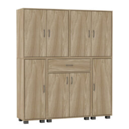 Urbn-Living Urbnliving Height 140Cm 8 Door & 12 Shelf Oak Bookshelf 1 Drawer Storage Cabinet Bookcase Cupboard Display - thumbnail 3