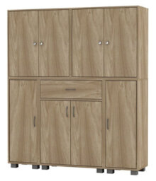 Urbn-Living Urbnliving Height 140Cm 8 Door & 12 Shelf Oak Bookshelf 1 Drawer Storage Cabinet Bookcase Cupboard Display - thumbnail 1