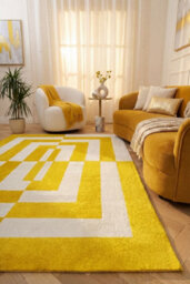 The Rugs Joli Yellow And White Geometric Rug Soft Dense Pile Easy To Clean And Pet Friendly For Living Rooms And Bedrooms - thumbnail 4