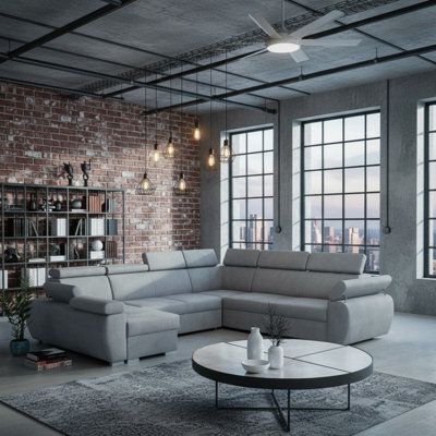 Boston U Mdf Corner Sofa Bed With Hr Foam Wave Springs Metal Legs Ddelfin Storage Headrests 325X260X85To98Cm Light Grey Left - image 1