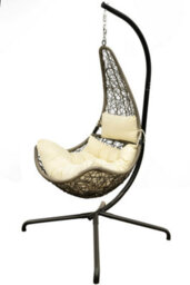 Sh&g Hanging Swing Chair - Basket Chair, Stand & Cushion Set - Grey Rattan & Steel With Cream Cushion - Signature Homes And Garden - thumbnail 1