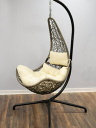 Sh&g Hanging Swing Chair - Basket Chair, Stand & Cushion Set - Grey Rattan & Steel With Cream Cushion - Signature Homes And Garden - thumbnail 2