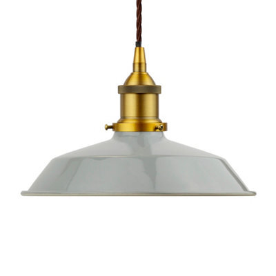 French Grey Small Trinity Metal Painted Dome Pendant Light With Antique Gold Lamp Holder And Brown Twisted Cable - Se Home - image 1
