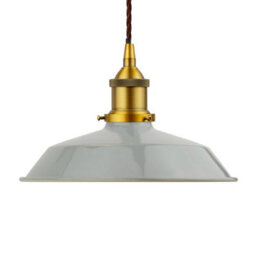 French Grey Small Trinity Metal Painted Dome Pendant Light With Antique Gold Lamp Holder And Brown Twisted Cable - Se Home - thumbnail 1