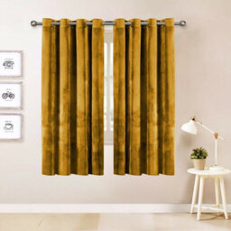 Oxford Homeware Eyelet Velvet Curtains Ochre Fully Lined Blackout Thermal Insulated Eyelet Curtains Pair (W)117Cm X (L)137Cm