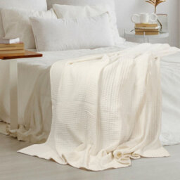 Ehc Chunky & Soft Extra Large Cotton Waffle Throw, King Size, 225 X 250 Cm - Ivory - thumbnail 2