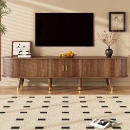 Btm 175 Cm Tv Cabinet With Sliding Door, Walnut Look, Mdf Tv Stand With Shelves, Drawer And  Cabinet - thumbnail 7