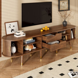 Btm 175 Cm Tv Cabinet With Sliding Door, Walnut Look, Mdf Tv Stand With Shelves, Drawer And  Cabinet - thumbnail 9