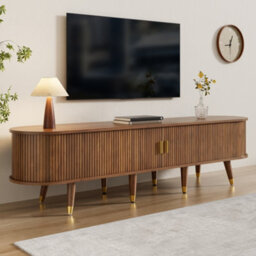 Btm 175 Cm Tv Cabinet With Sliding Door, Walnut Look, Mdf Tv Stand With Shelves, Drawer And  Cabinet - thumbnail 2