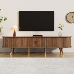 Btm 175 Cm Tv Cabinet With Sliding Door, Walnut Look, Mdf Tv Stand With Shelves, Drawer And  Cabinet - thumbnail 3