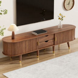Btm 175 Cm Tv Cabinet With Sliding Door, Walnut Look, Mdf Tv Stand With Shelves, Drawer And  Cabinet - thumbnail 5