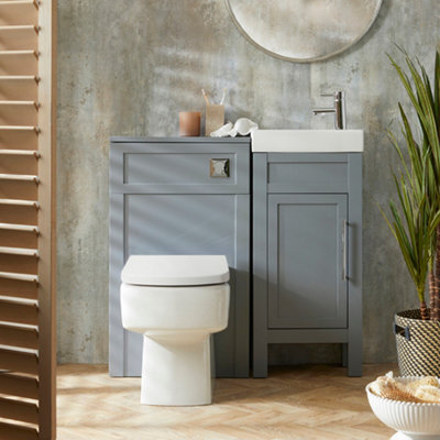 Homestylestore Light Grey 400mm Bathroom Vanity And Wc Unit With Square Back To Wall Toilet Pan And Chrome T Bar Handle - image 1