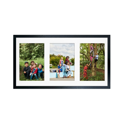 AK Frames 40X20Cm Black Sleek Multi Photo Frame With White Mount - Holds 3 Apertures (3X) 6X4 Photos - image 1