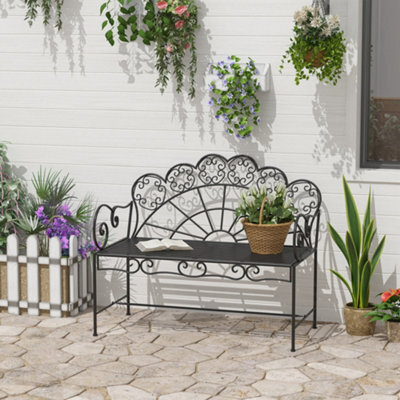 Outsunny Garden Bench, Metal Outdoor Patio Garden Loveseat, Black - image 1
