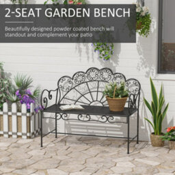Outsunny Garden Bench, Metal Outdoor Patio Garden Loveseat, Black - thumbnail 4