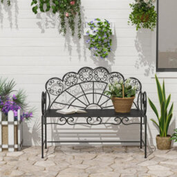 Outsunny Garden Bench, Metal Outdoor Patio Garden Loveseat, Black - thumbnail 7