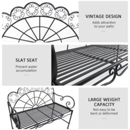Outsunny Garden Bench, Metal Outdoor Patio Garden Loveseat, Black - thumbnail 5