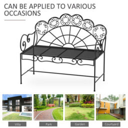 Outsunny Garden Bench, Metal Outdoor Patio Garden Loveseat, Black - thumbnail 6