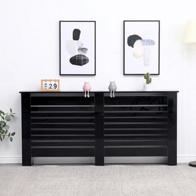 Furniturehmd Modern Radiator Cover High Gloss Black Decorative Cabinet For Living Room, Bedroom,horizontal Slats,extra Large - image 1