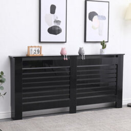 Furniturehmd Modern Radiator Cover High Gloss Black Decorative Cabinet For Living Room, Bedroom,horizontal Slats,extra Large - thumbnail 3