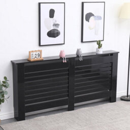 Furniturehmd Modern Radiator Cover High Gloss Black Decorative Cabinet For Living Room, Bedroom,horizontal Slats,extra Large - thumbnail 2
