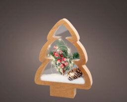 Lumineo Wooden Tree Ornament Christmas Light Decoration Tree Frame Berry Foliage 28Cm