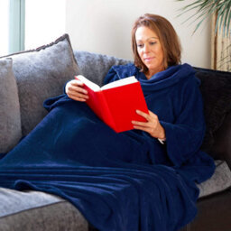 Navy Snug Rug Deluxe Blanket With Sleeves Luxury Cosy Super Soft Coral Fleece Fabric Long Oversized Pouch Pocket Adults - thumbnail 5