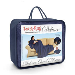 Navy Snug Rug Deluxe Blanket With Sleeves Luxury Cosy Super Soft Coral Fleece Fabric Long Oversized Pouch Pocket Adults - thumbnail 4